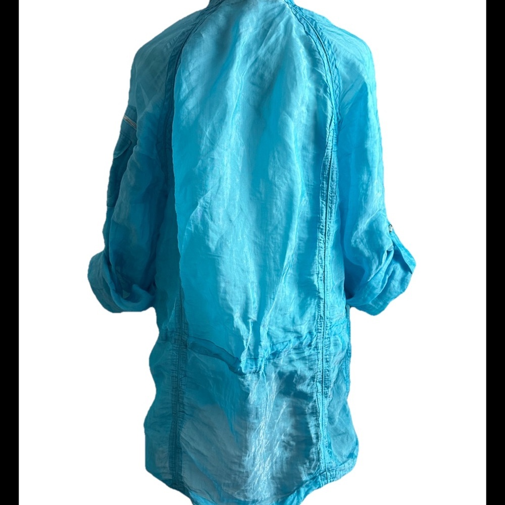 RALPH LAUREN BLACK LABEL Woman’s Turquoise Silkblend Utility Jacket RARE Sz M - Picture 3 of 13